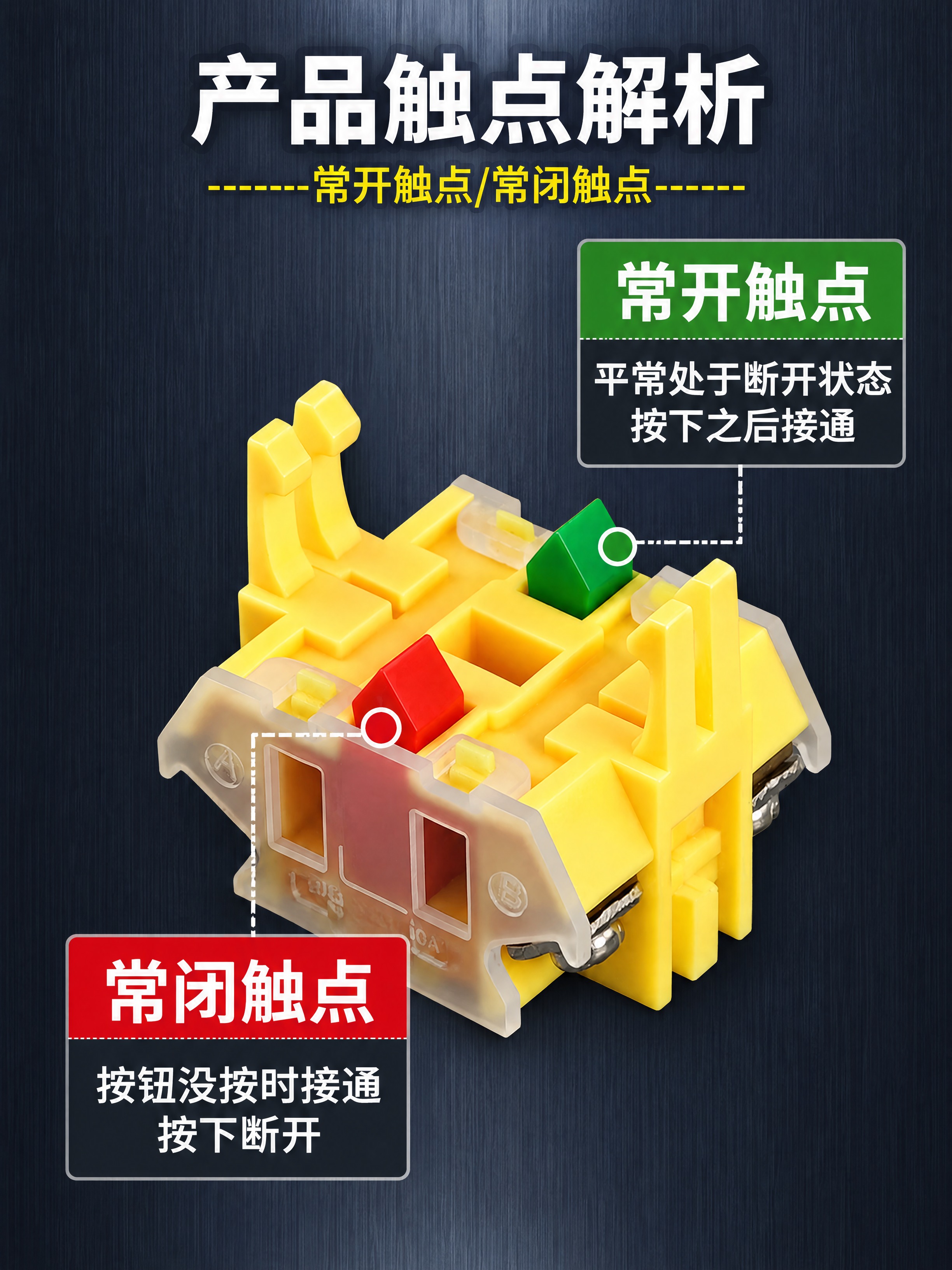 不要重新生成触点模块，黄色触点块保持原样。中间黄色触点模块特写… - 图片创意预览
