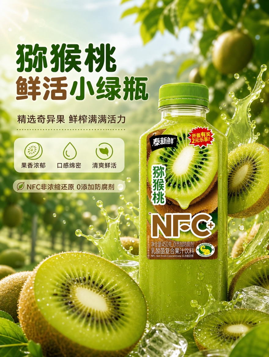 [商品] 使用【图4】泰新鲜猕猴桃口味NFC+果汁；保留方瓶结… - 图片创意预览