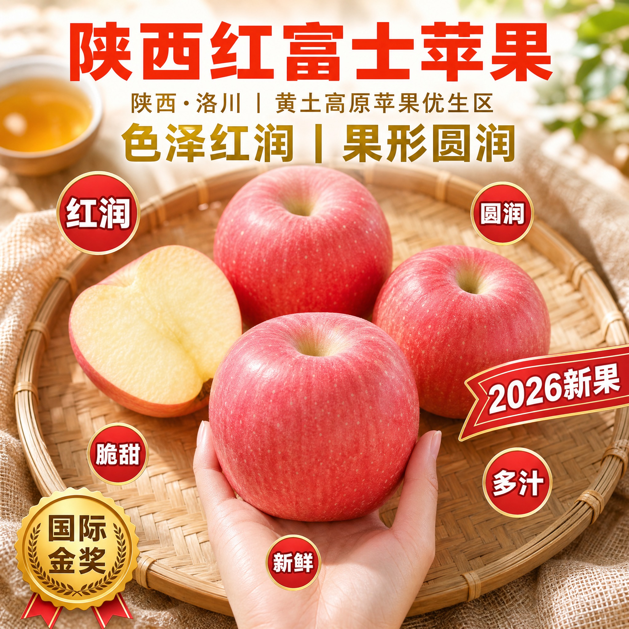 京东生鲜电商主图，800×800像素，1:1正方形。主题：陕西… - 图片创意预览