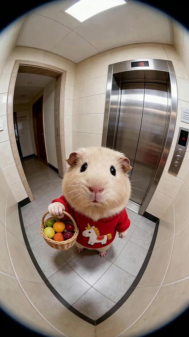 一只小豚鼠说台词： 拜年啦拜年啦，摸豚鼠圆腰，新年好运跑不了；抱豚鼠软身，马年万事皆顺心