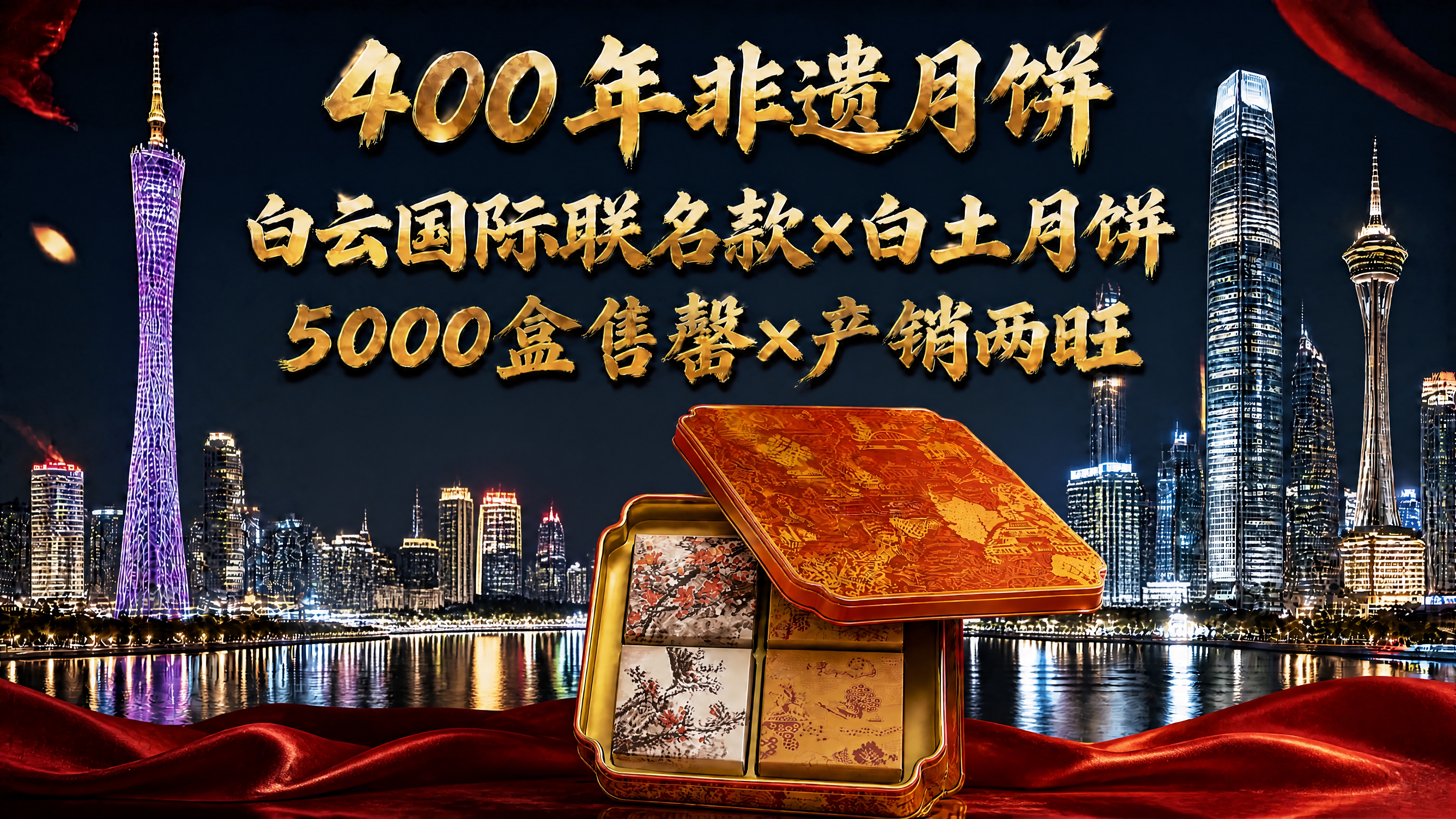 去除画面左侧的红色手提袋礼盒，只保留右侧打开的月饼铁盒。背景保… - 图片创意预览