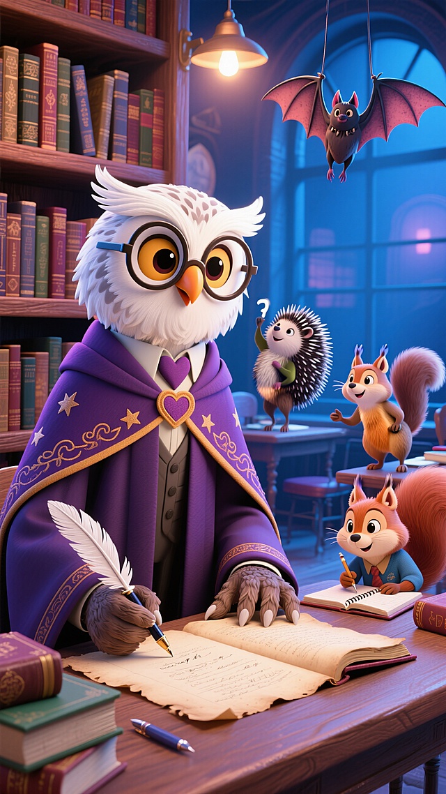 🦉猫头鹰教授辅导，图书馆里求知忙📚