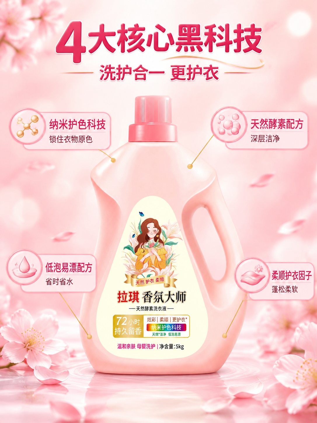 [商品] 使用【图1】拉琪香氛大师天然酵素洗衣液5kg粉色瓶装… - 图片创意预览