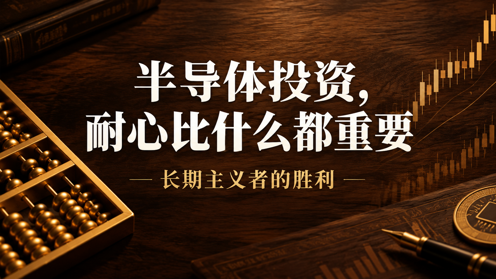 16:9横版股市财经海报，高级深棕色木纹质感背景，带有金色的算… - 图片创意预览