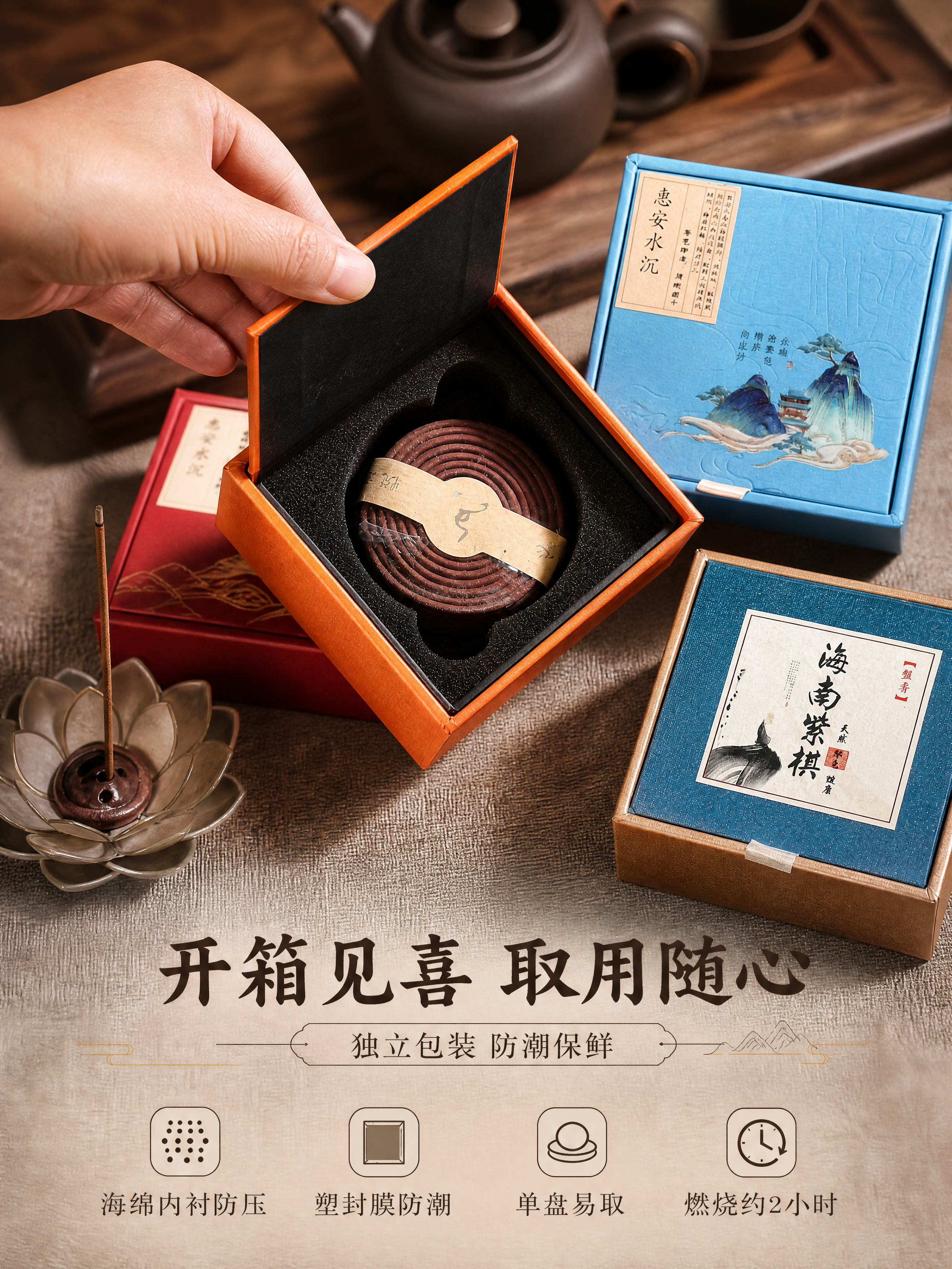 [商品] 使用【图8】海南黄花梨盘香礼盒开箱状态；保留橙色礼盒… - 图片创意预览