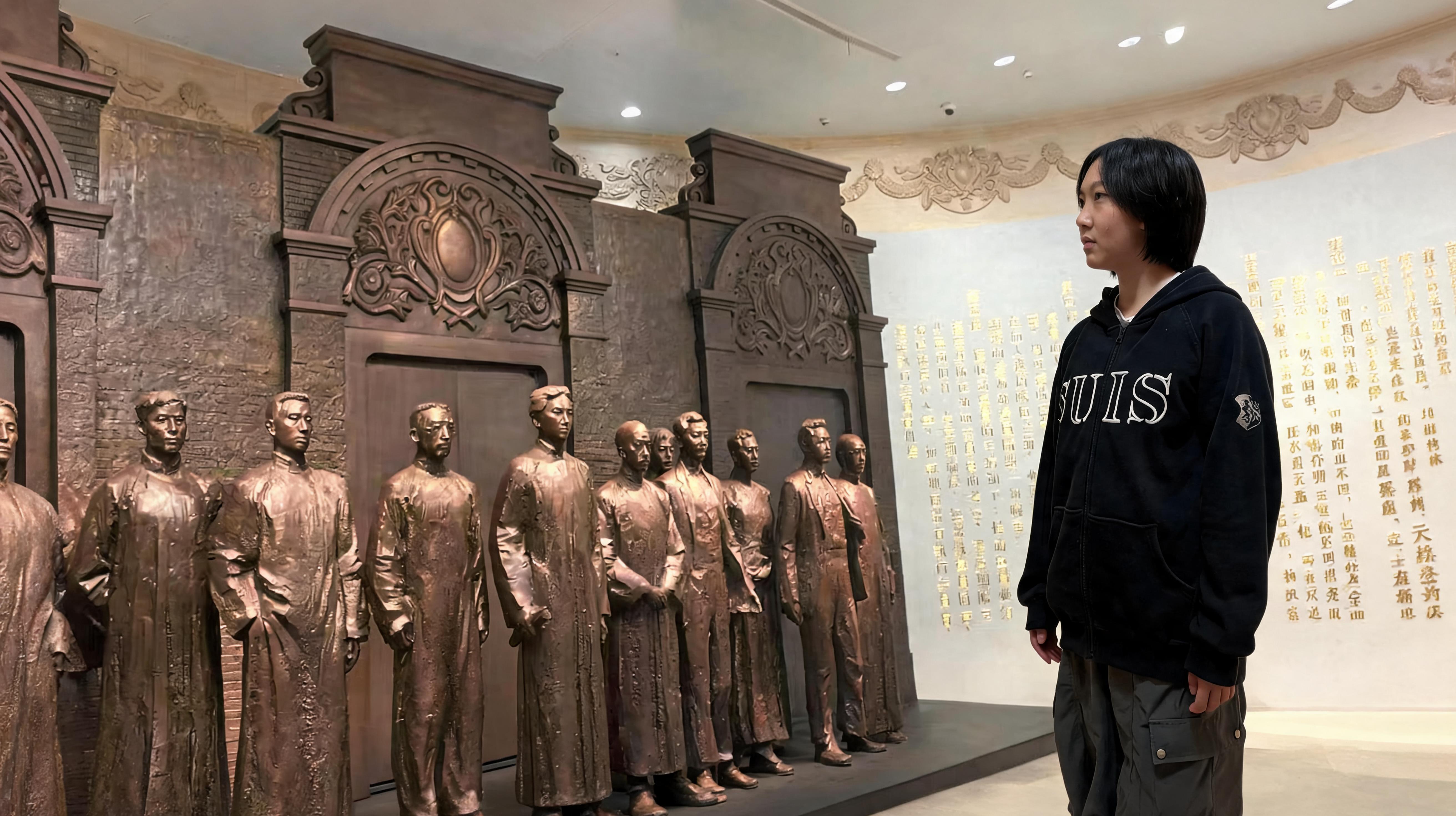 将图中右侧的人物整体稍微缩小一点点，保持人物的五官、服装、姿势… - 图片创意预览