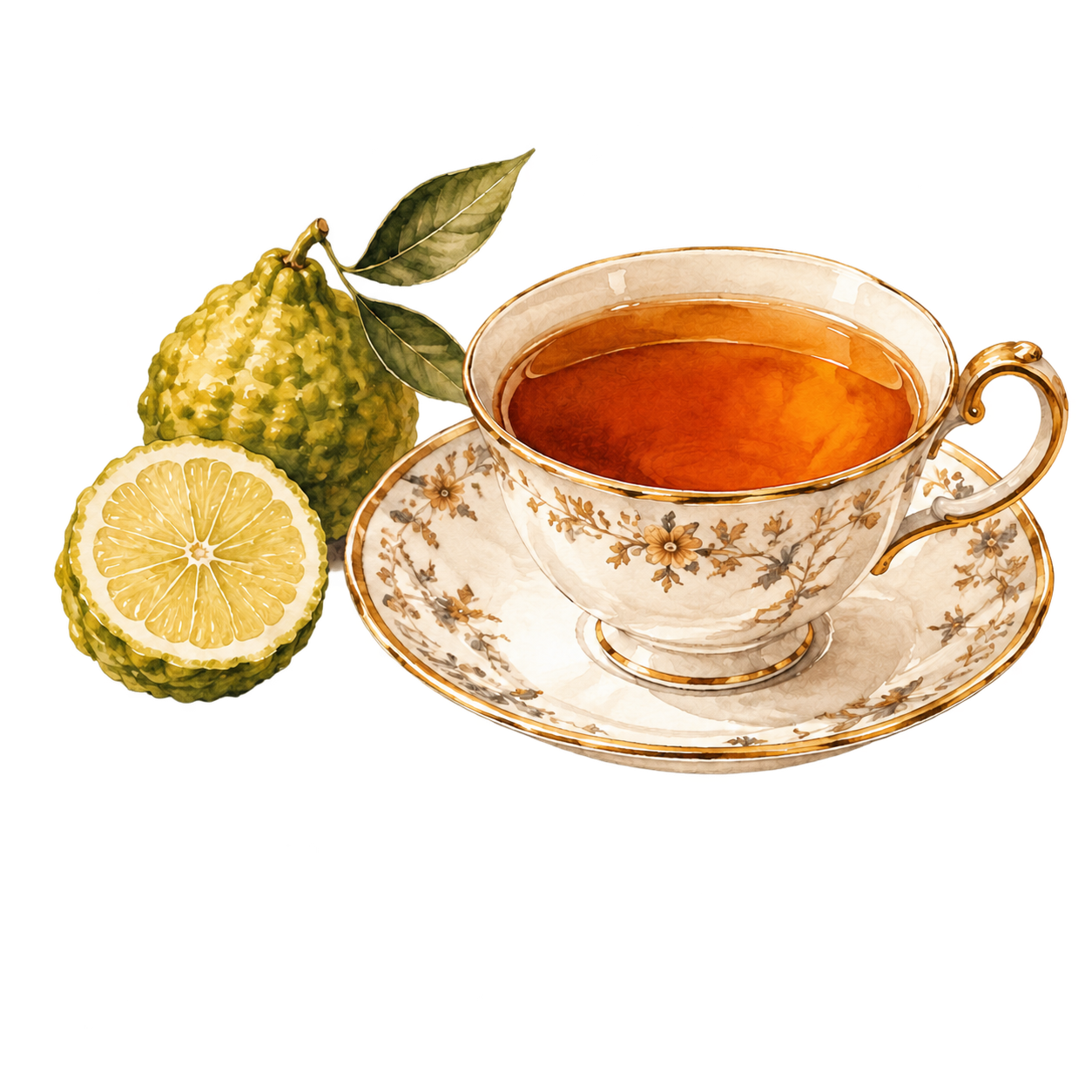 保持水彩插画风格不变，去除画面中的茶叶（包括散落在下方的所有干… - 图片创意预览