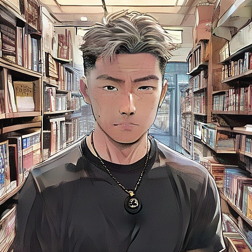 插画风漫画人物，厚涂技法呈现强烈光影与体积感，文艺书店背景营造静谧氛围，细节丰富，充满叙事性。