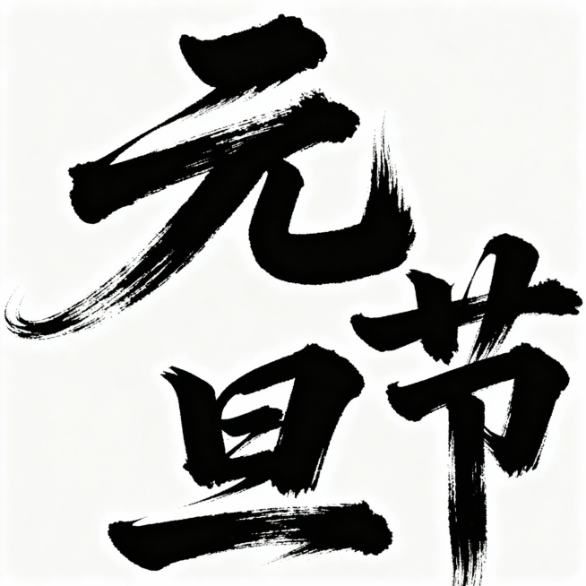 “元旦节“帮我做一个书法字体 笔锋潇洒飞扬有力量预览效果