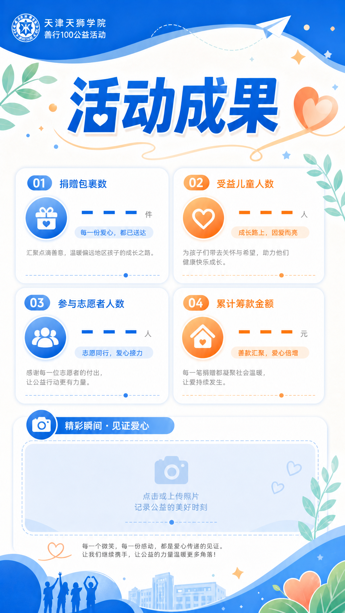 修改天津天狮学院善行100公益活动H5第四页，在原有蓝色暖调活… - 图片创意预览