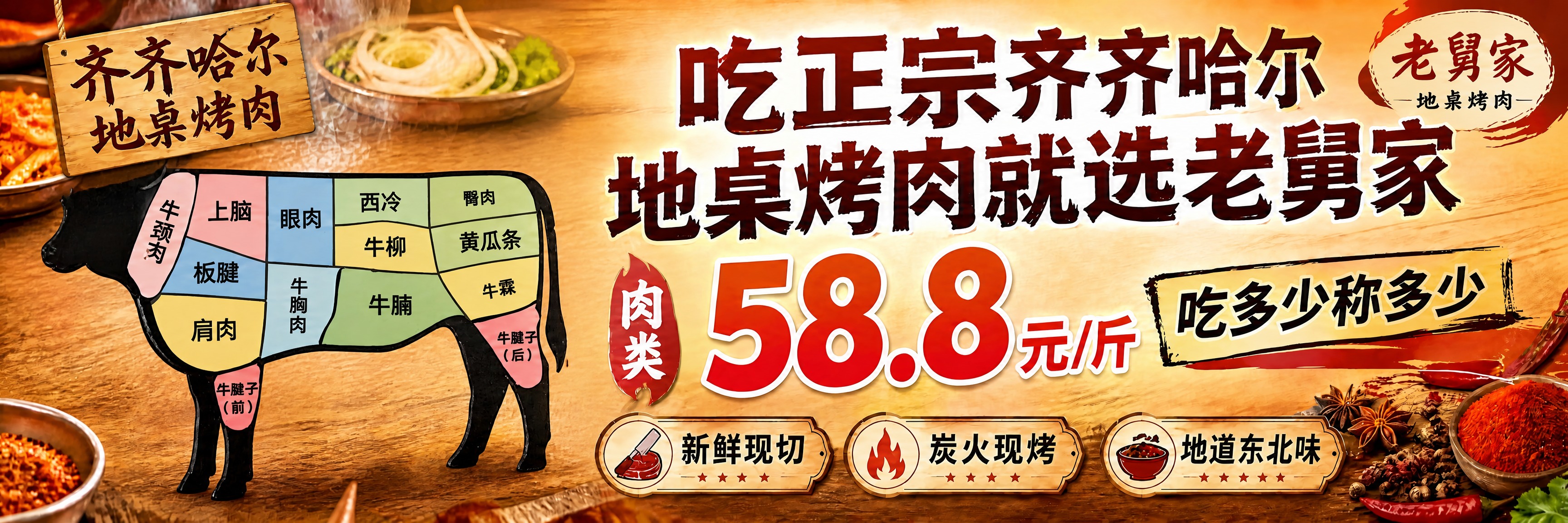 将画面中间的牛肉分割图（牛的侧面图）整体往左边移动一些，让牛的… - 图片创意预览