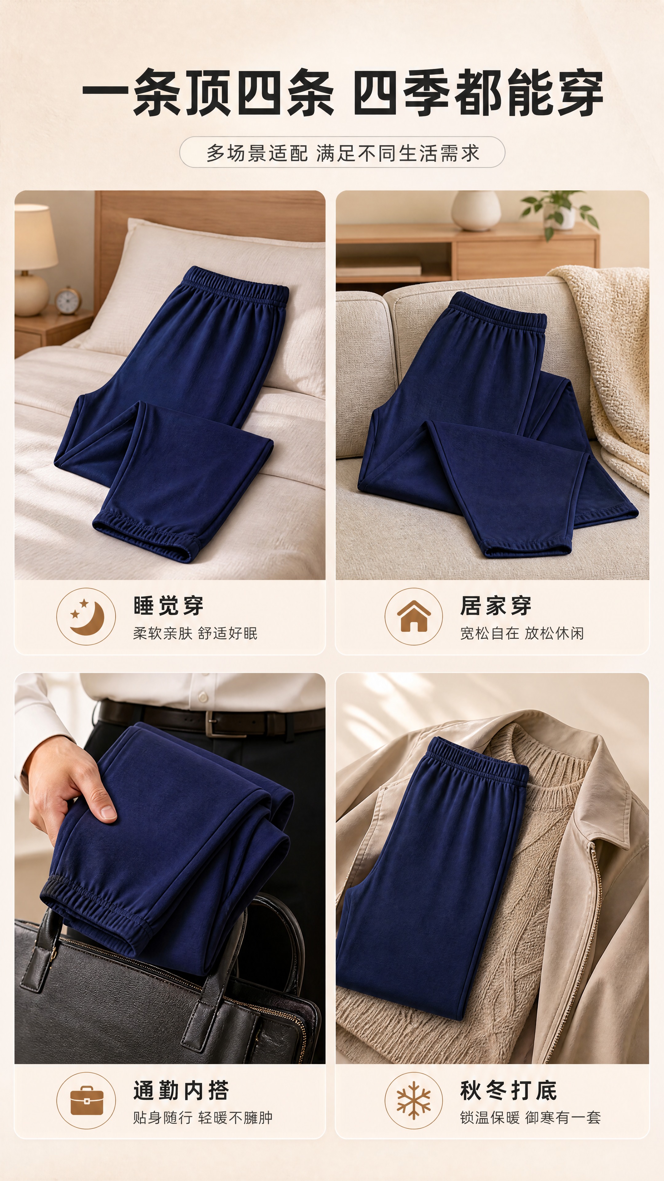 [商品] 使用【图2】男士莱卡棉秋裤，藏青色；商品处理：保留裤… - 图片创意预览
