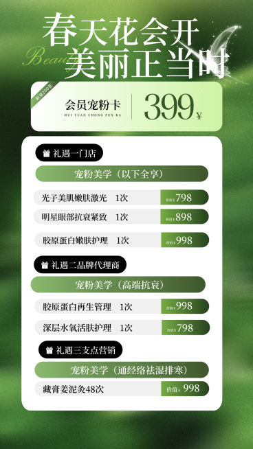春季促销美业美容院门店卡项宣传海报预览效果