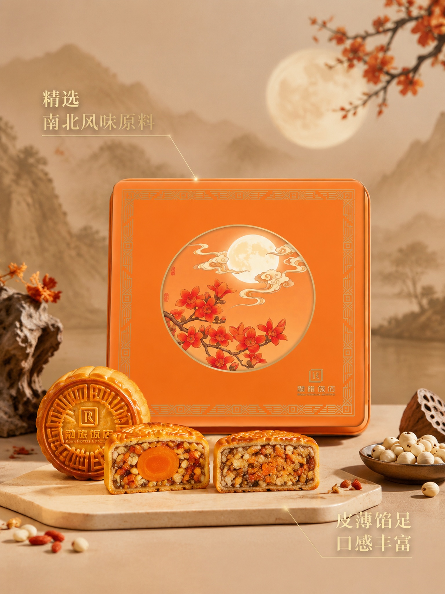 [主图-2] 融旅·皓月莲香月饼核心卖点展示。[氛围风格] 国… - 图片创意预览
