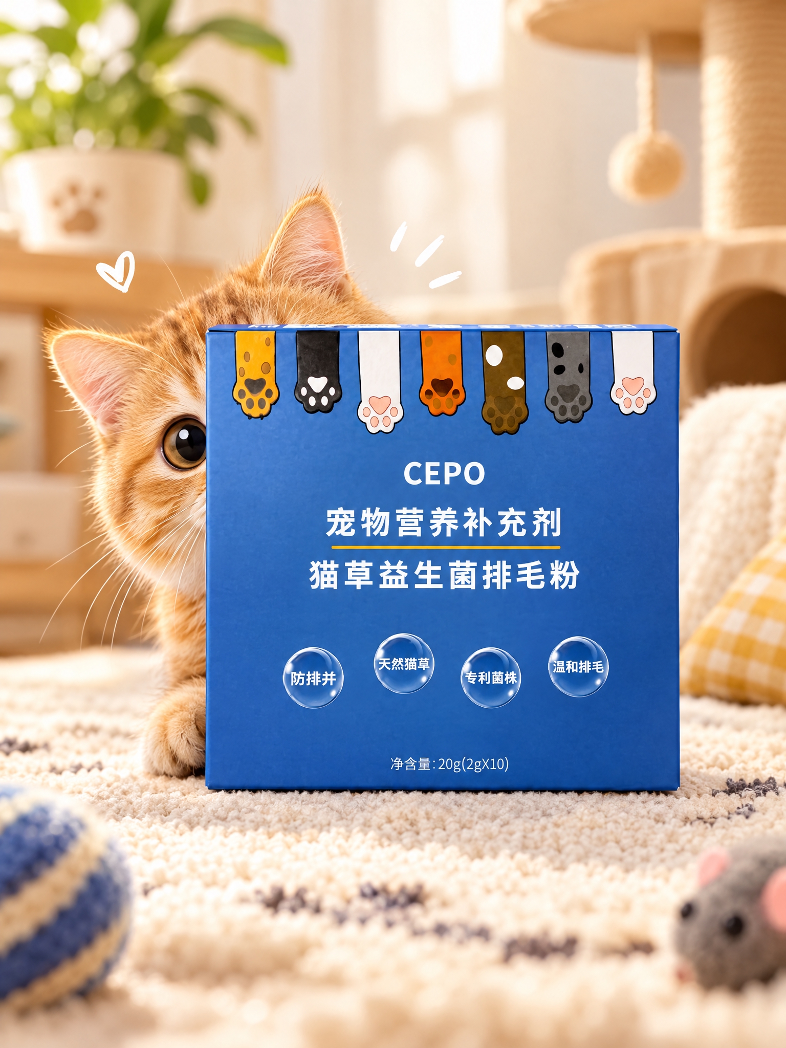 Peekaboo cat behind product box… - 图片创意预览
