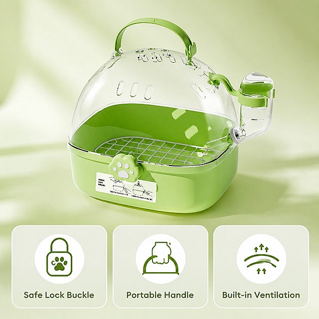 [Main Picture 2] Core function display of parrot outing cage.
[Atmosphere style] Low saturation light green gradient background, functional professional style.
[Image quality] Commercial photography texture, soft light, clear product details, high resolution, clean picture.
[Elements] The main picture shows the product in a 45-degree oblique position, and the bottom is divided into 3 rounded function cards, each with a key point description. **Keep the product appearance (physical structure, material texture, color) absolutely consistent with the input product diagram, eliminate any deformation and color difference, fine processing. **
[Light and shadow] Natural soft window light, layered light and shade, clear texture, soft transition.
[Color matching] Main color light low saturation green gradient, text white with dark green border, strong contrast, clear and readable.
[Perspective composition] Upper product lower card combination layout, hierarchical clarity, full screen no border.
[Text layout] 3 function cards at the bottom, each card has an icon + short English text. 1. Safe Lock Buckle 2. Portable Handle 3. Built-in Ventilation. Font using clear sans serif, text size moderate, strong contrast, do not block the main product.
[Proportional resolution] 1:1 ratio, 2048 * 2048 2k resolution.
[Negative prompt] Deformation, text confusion, blurred product picture, messy background, watermark, e-commerce platform Logo, Chinese characters