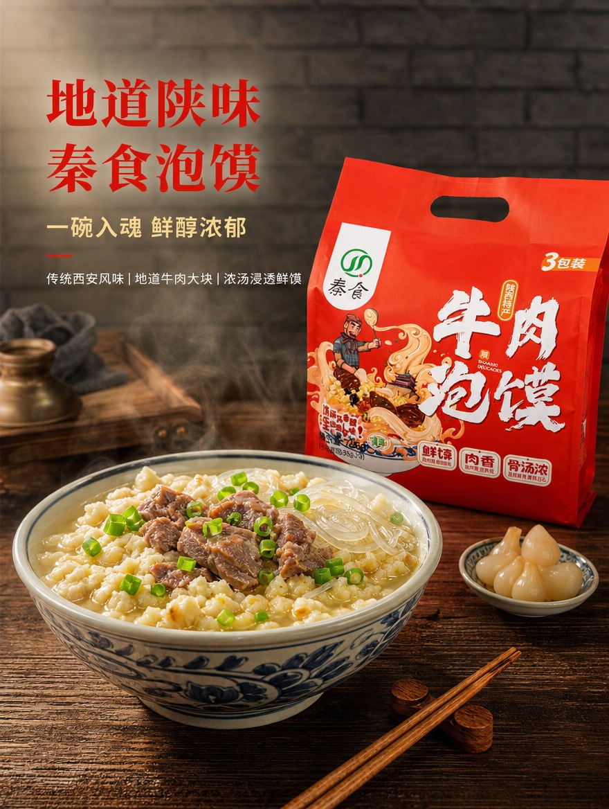 地道国风陕味美食商业摄影，温润醇厚，烟火市井气息。 右后侧斜立… - 图片创意预览