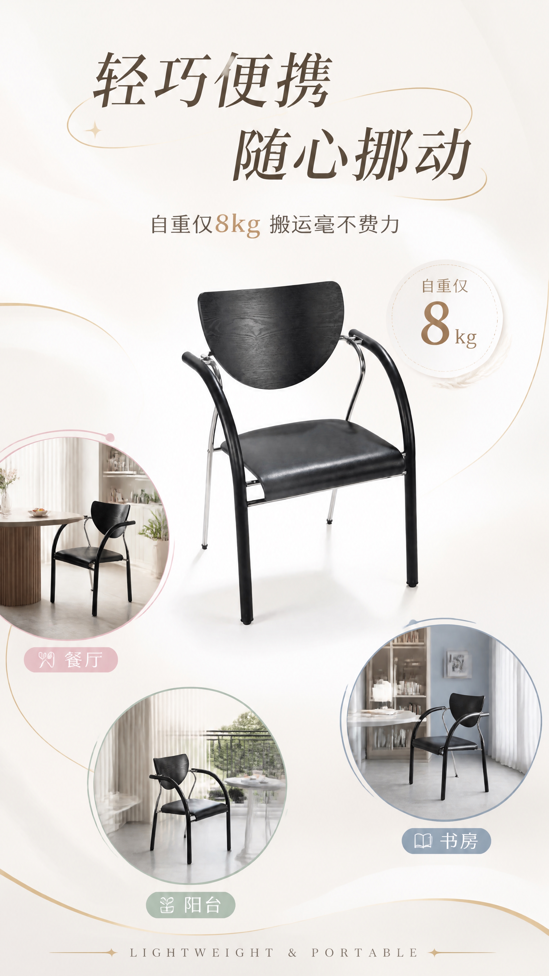 [第5张] 轻巧便携易搬运卖点页。本张使用【图1】作为商品主体… - 图片创意预览