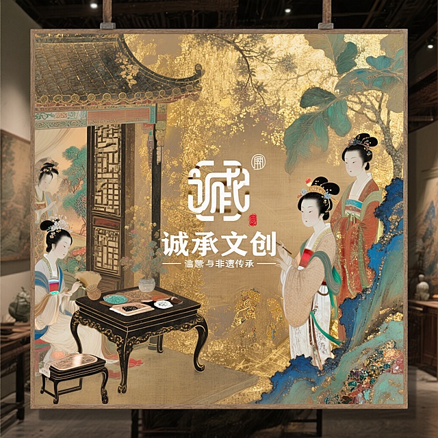 重新设计"诚承文创"品牌LOGO，结合诚意与非遗传承理念，融入传统手作文创元素，国风设计，简约大气，突出文化底蕴，正确显示品牌名称为"诚承文创"