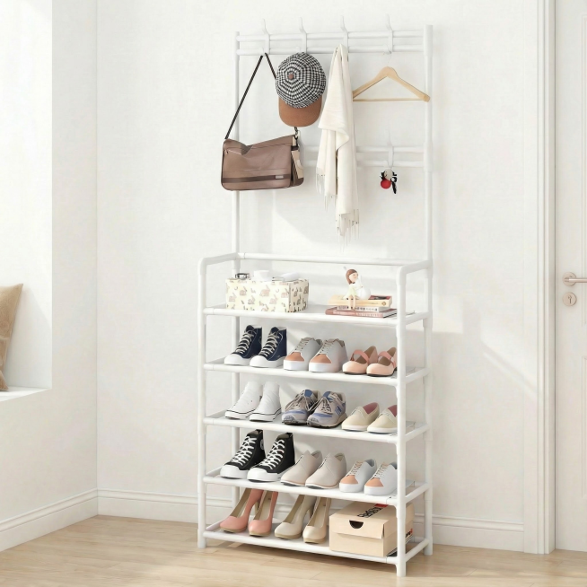 以图1为背景，对后续图片分别进行溶图操作，不要改变后续图片中鞋帽架的结构、层数、材质、比例预览效果