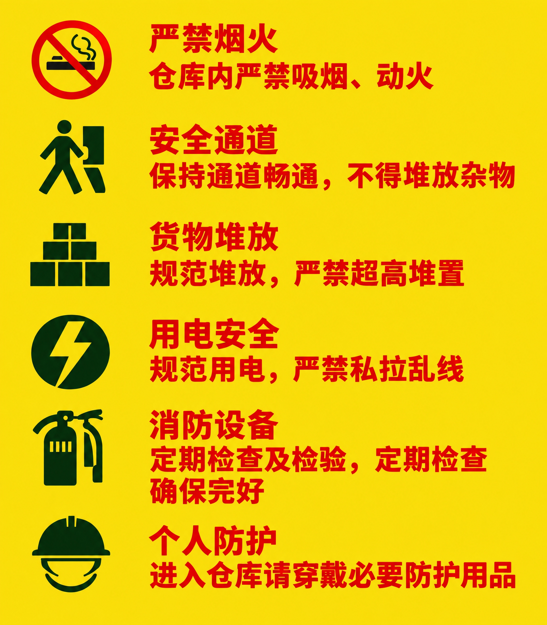将这张仓库安全警示标识图高清化，保持原有黄色背景、红色文字和所… - 图片创意预览