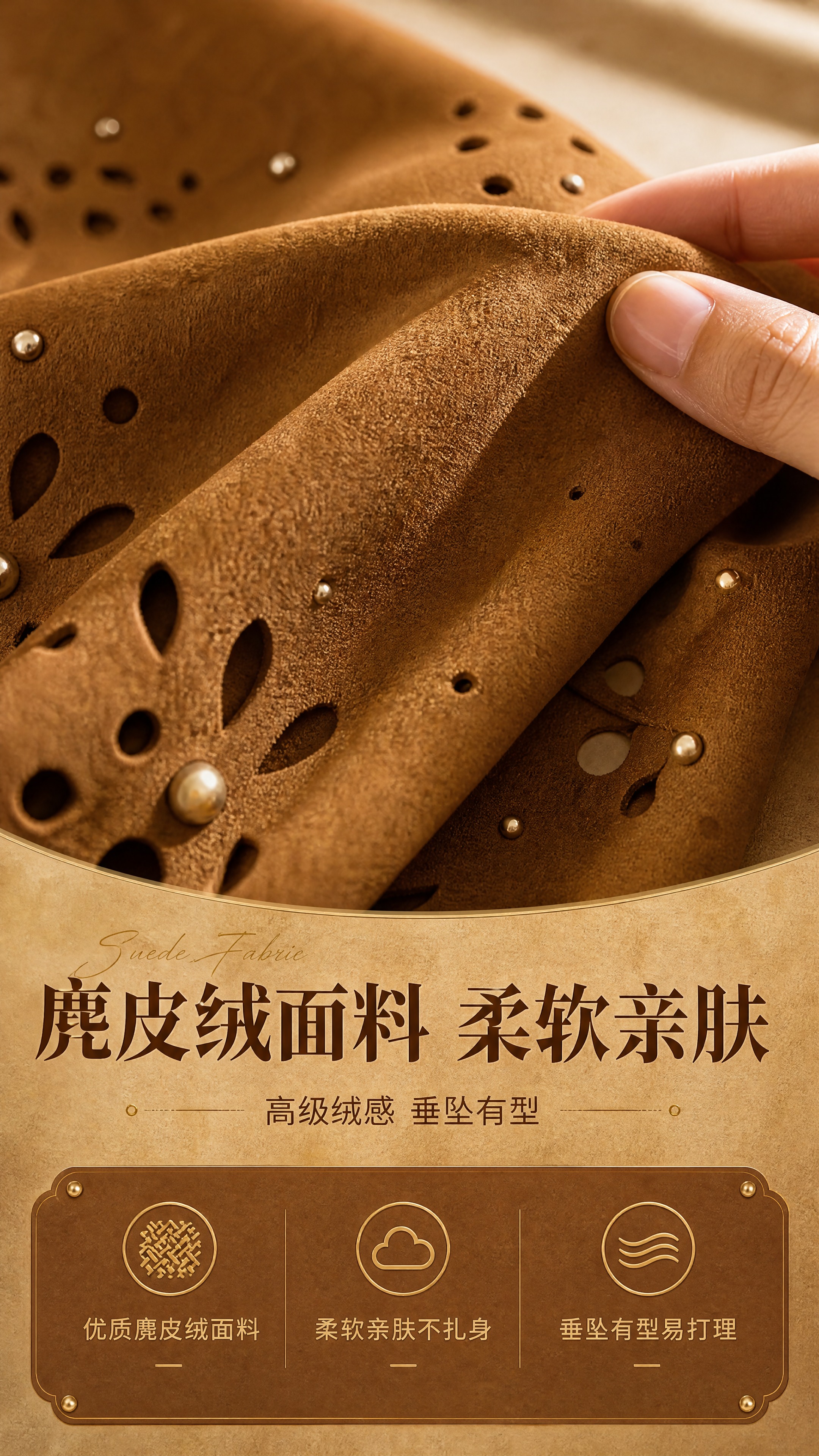 [商品] 使用【图4】焦糖棕麂皮绒面料局部；商品处理：保留麂皮… - 图片创意预览