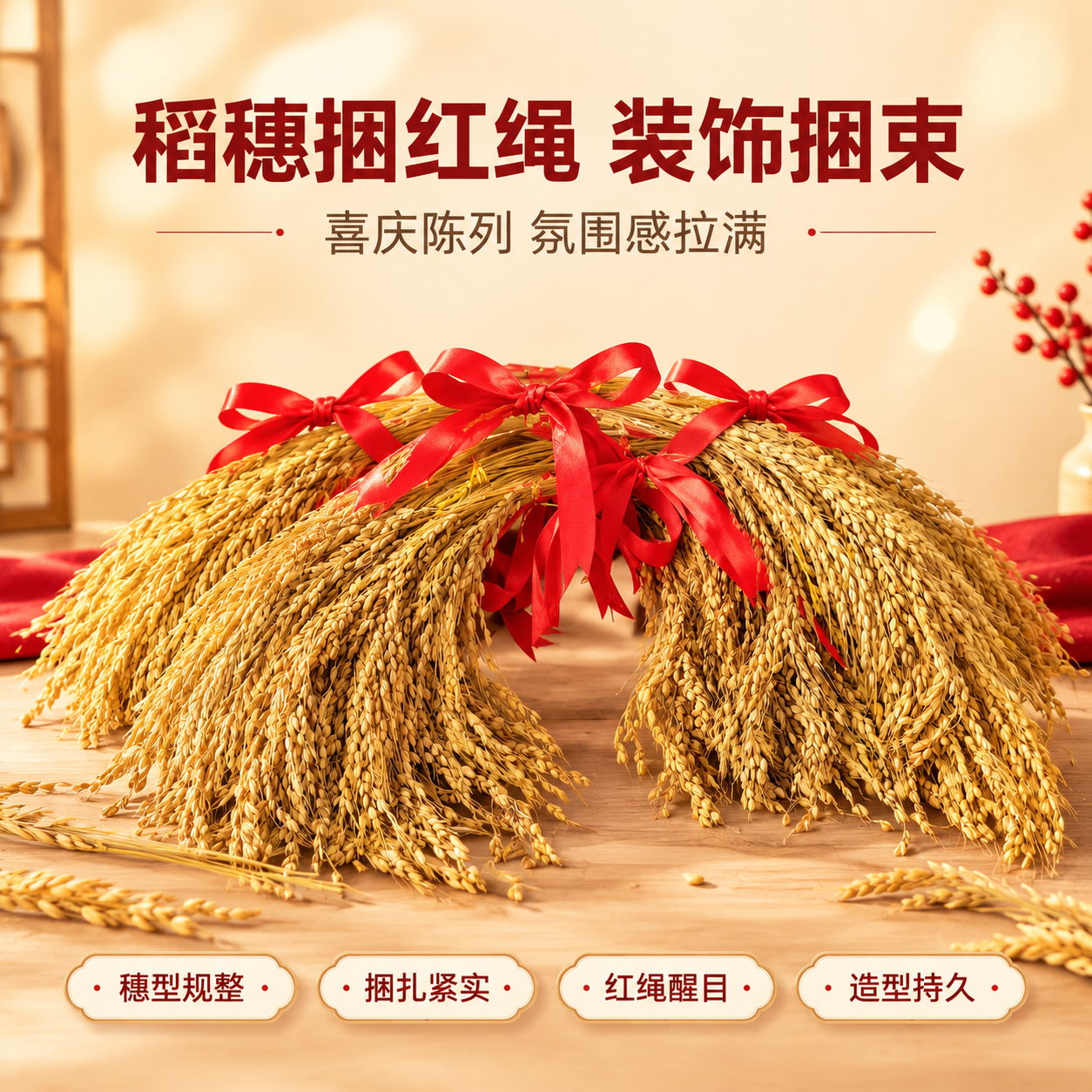 [商品] 使用【图1】稻穗捆红绳装饰捆束；保留干稻穗金黄色泽、… - 图片创意预览
