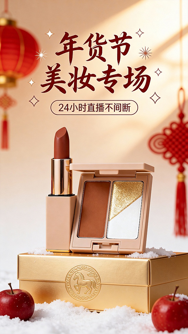 年货节美妆口红阴影高光盘商品海报