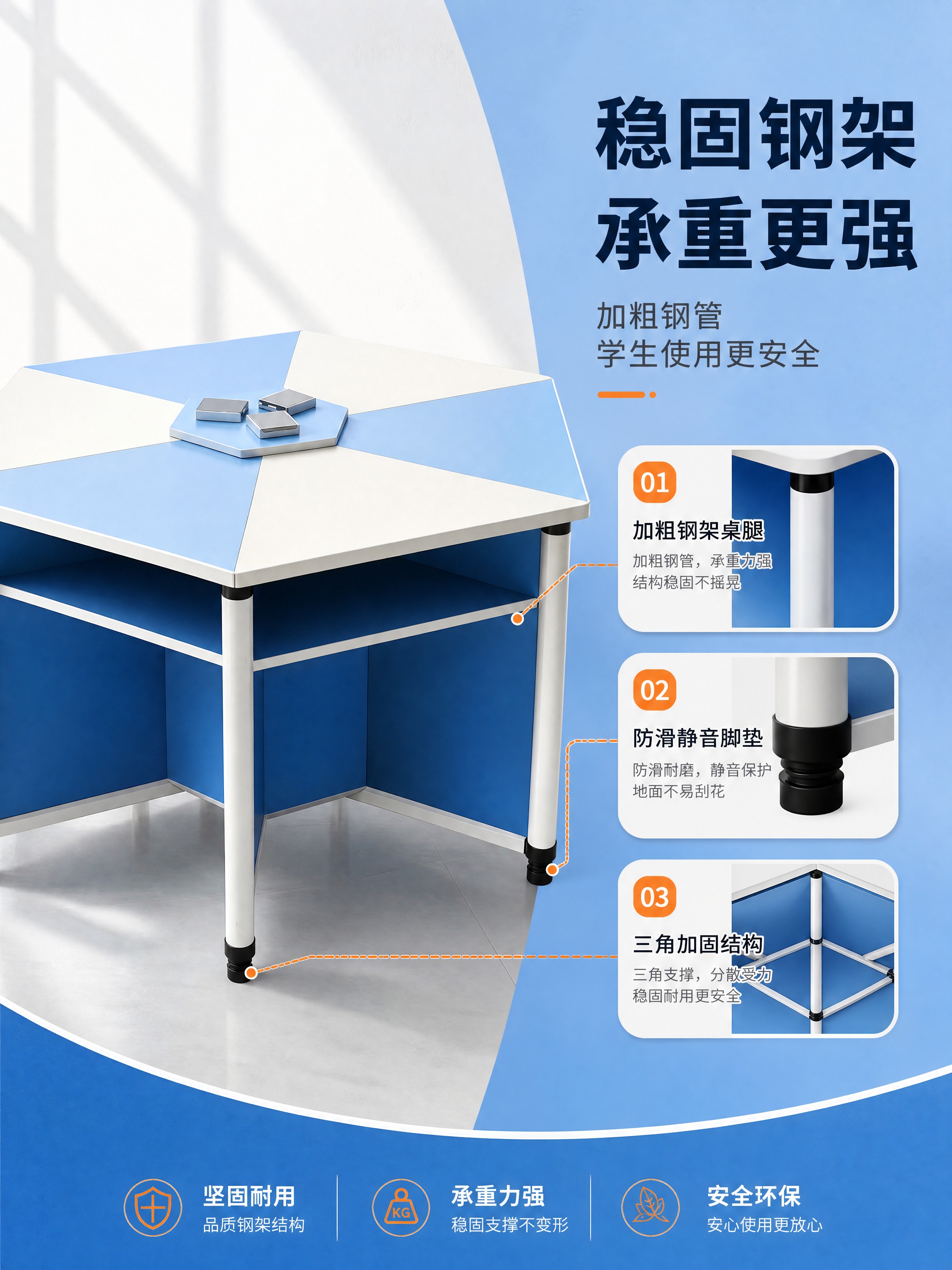 [商品] 使用【图3】的蓝白拼色六边形实验桌；保留六边形桌面、… - 图片创意预览