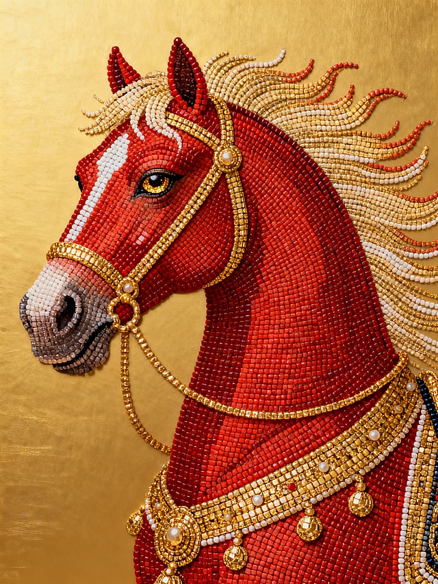 珠绣风格的金马