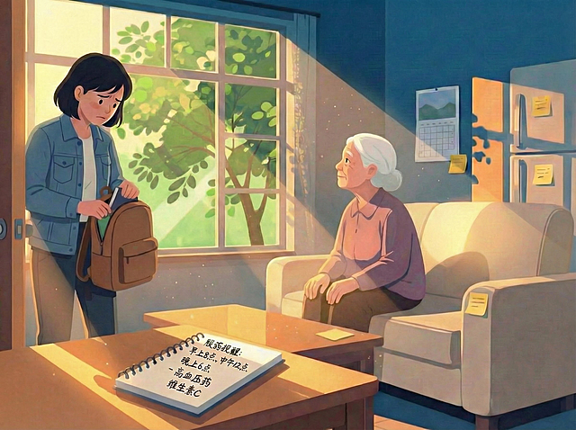 姥姥扭过身，看着窗外葱绿的树叶，沉默了一会儿，似乎在思考着什么。