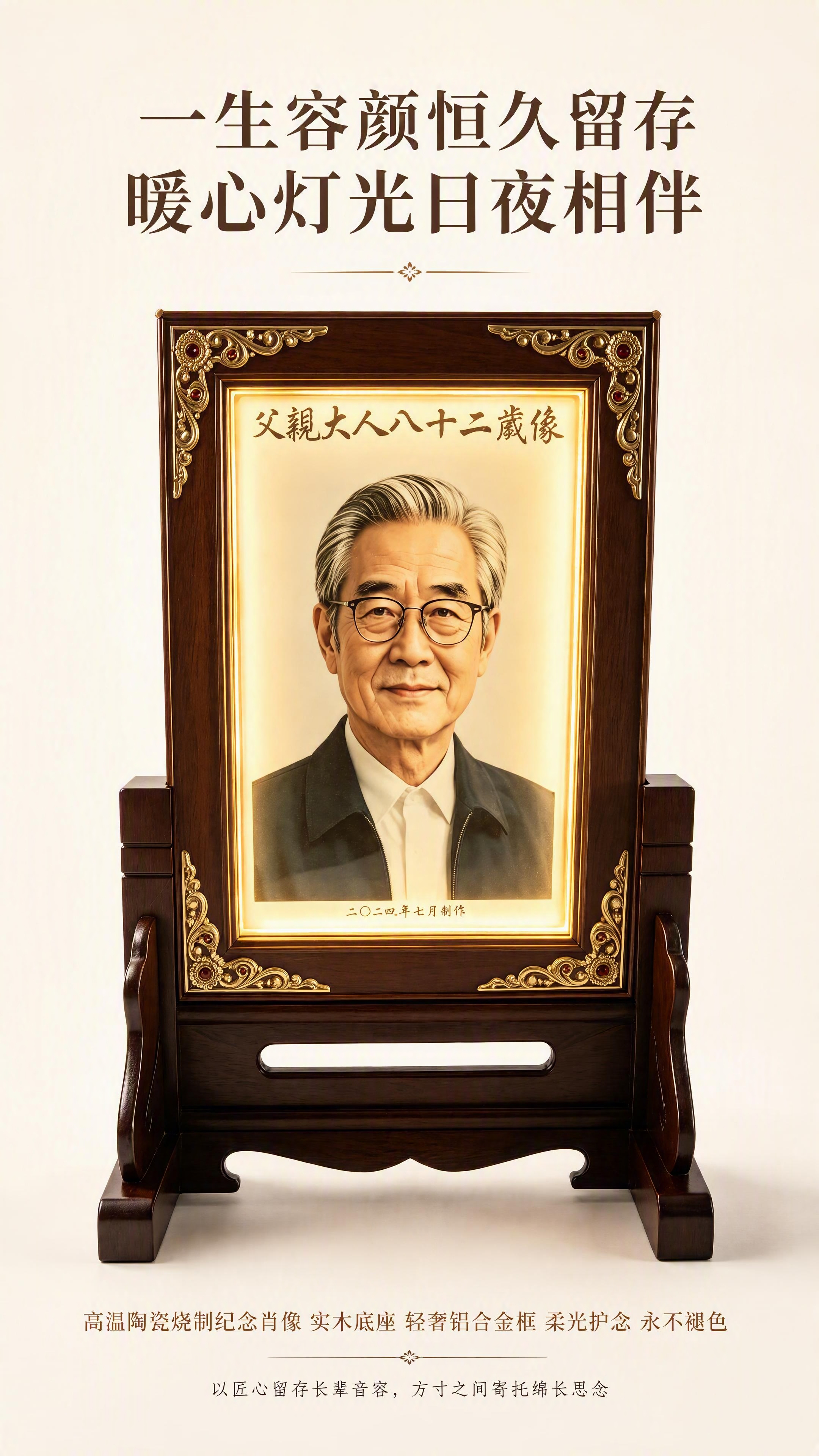[第1张] 详情页首屏全屏海报-中式带灯高温陶瓷先人肖像纪念摆… - 图片创意预览