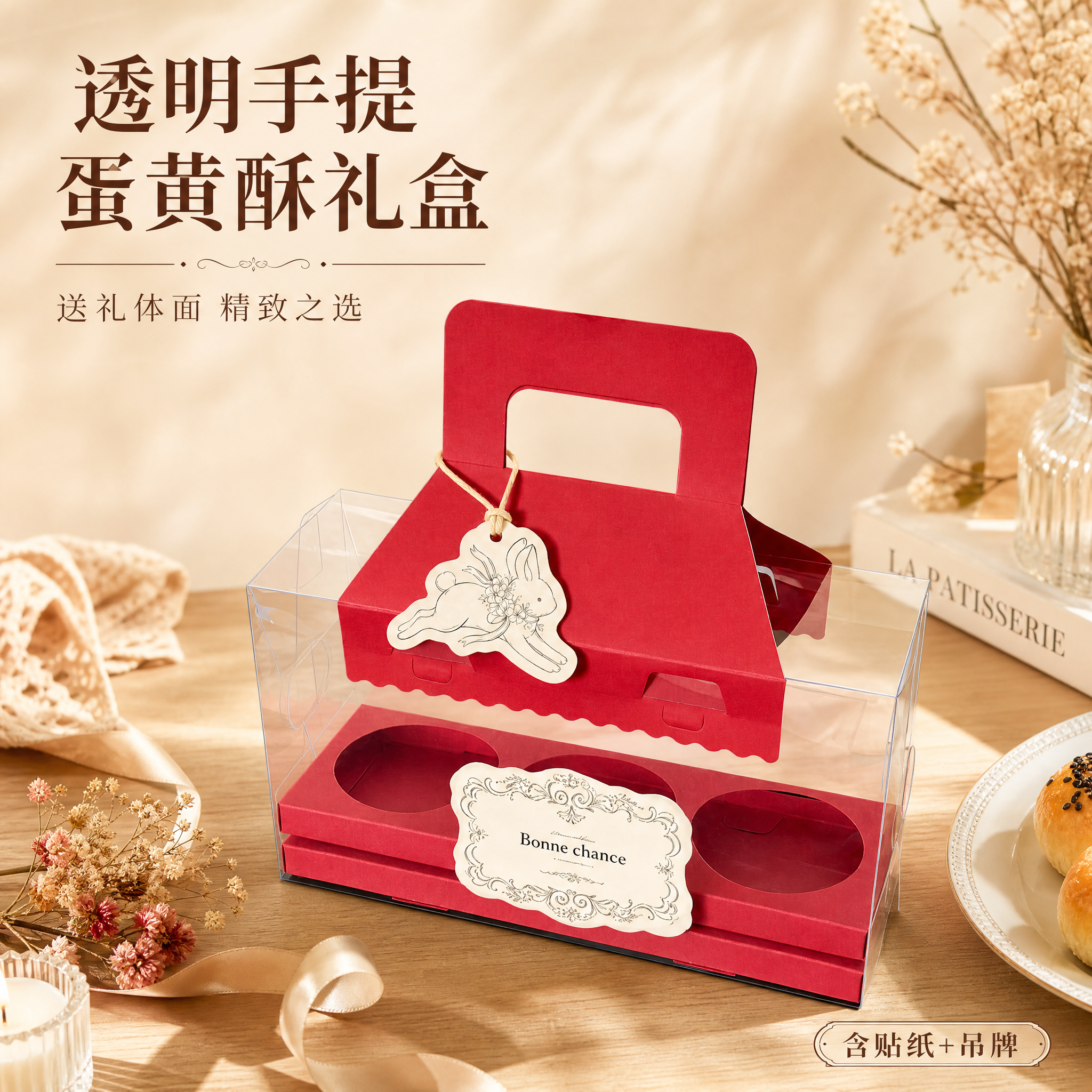 [主图-1] 透明手提蛋黄酥礼品盒首图，突出产品整体外观与送礼… - 图片创意预览