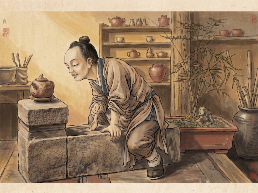 参考第一张图片的中国古风工笔国画风格，绘制第二张图片的内容，保留画面的人物造型、构图和所有元素，转换为第一张图片的传统工笔人物画风格，整体色调和笔触与参考风格一致预览效果