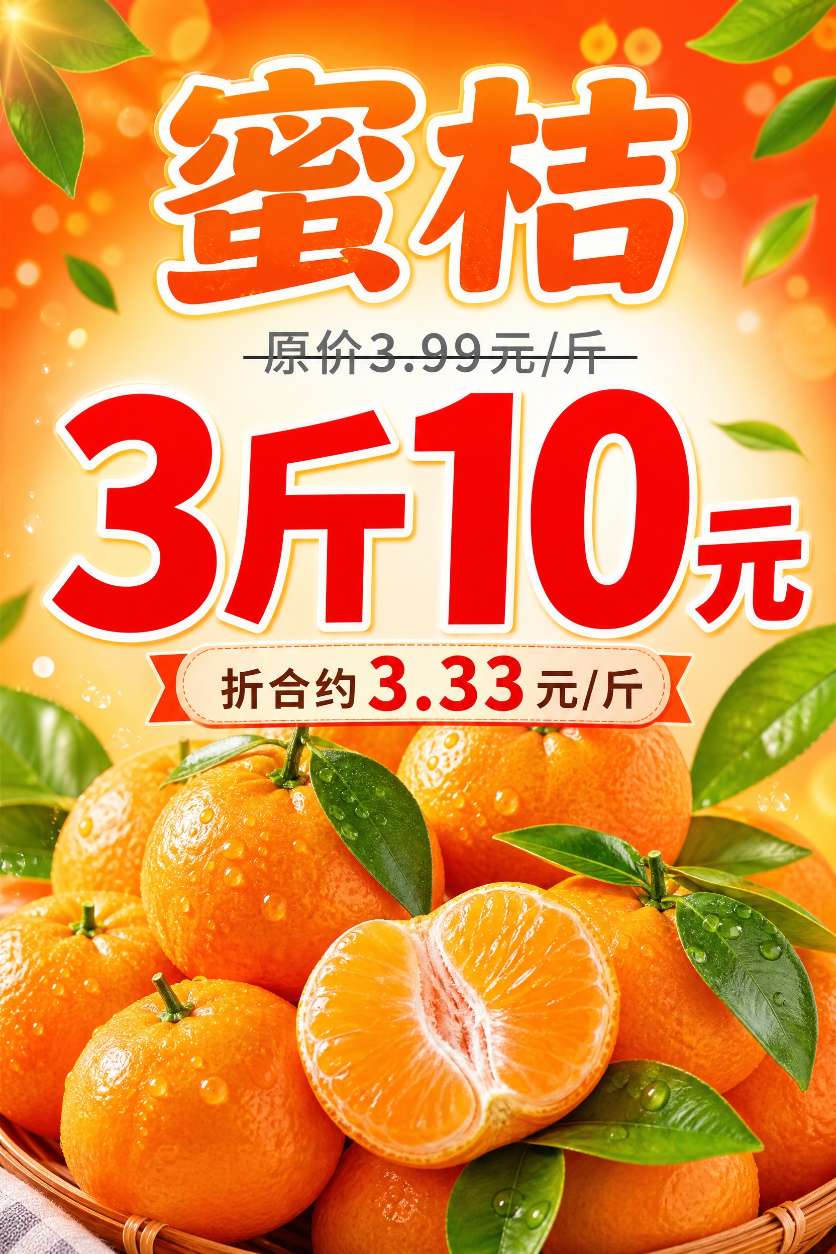 一张A4竖版2:3比例的超市价格牌海报，蜜桔特价促销。画面主体… - 图片创意预览
