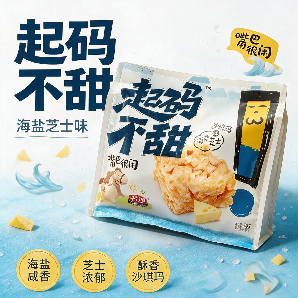 [主图-1] 首图负责产品识别与点击：名沙起码不甜海盐芝士味沙… - 图片创意预览