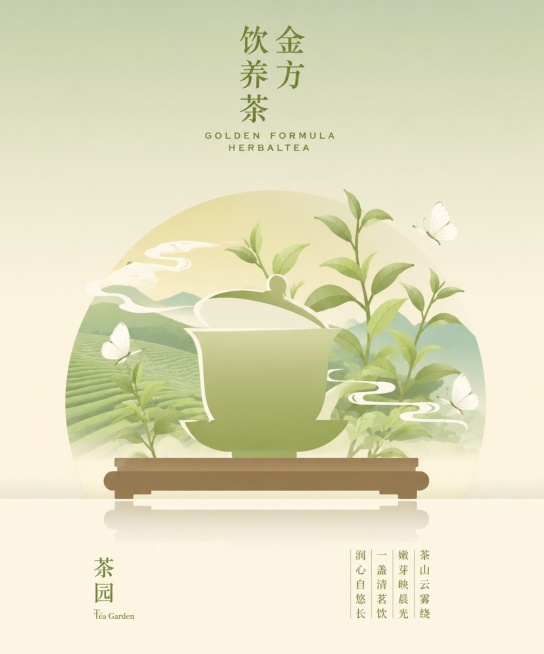 「图片1」「图片1」参考图片风格，画面上下渐变暖清浅渐变底色，居中主体盖碗茶置于木质茶托，后方圆形暖光晕衬景，左侧 / 后方搭配三江侗族风物主体，搭配对应灵动小动物 + 祥云曲线，底部左侧标注风物名称预览效果