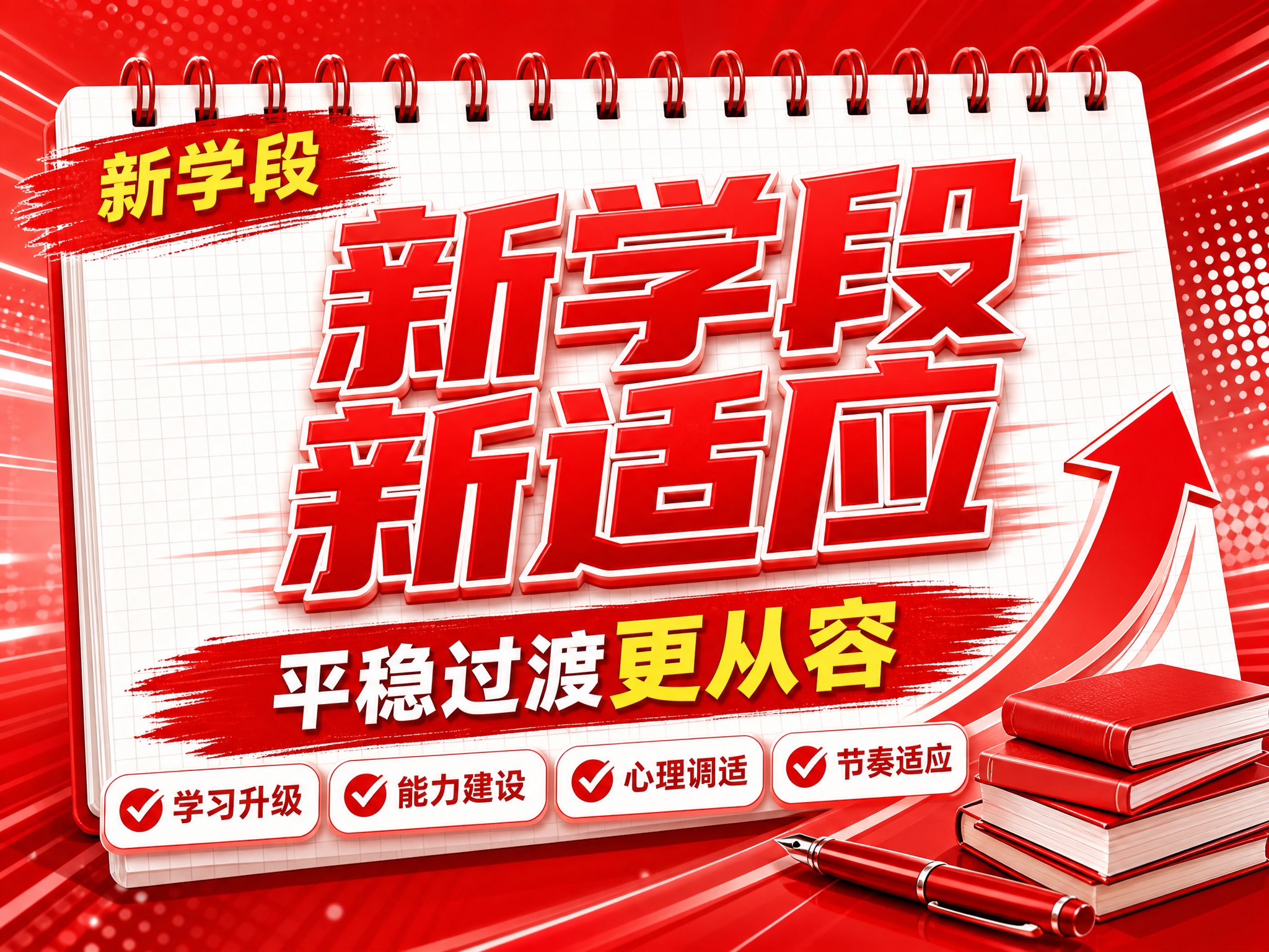 红色商务立体字风格开学季横版海报，红色线圈笔记本构图布局。画面… - 图片创意预览