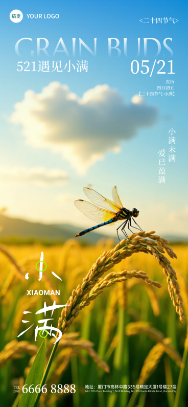 小满情人节521结合宣传稻田风景竖版海报预览效果