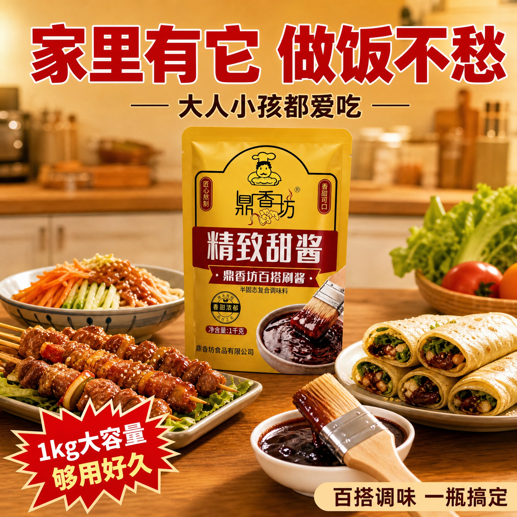 [主图-4] 家庭厨房使用场景图，展示甜酱在日常烹饪中的应用，… - 图片创意预览