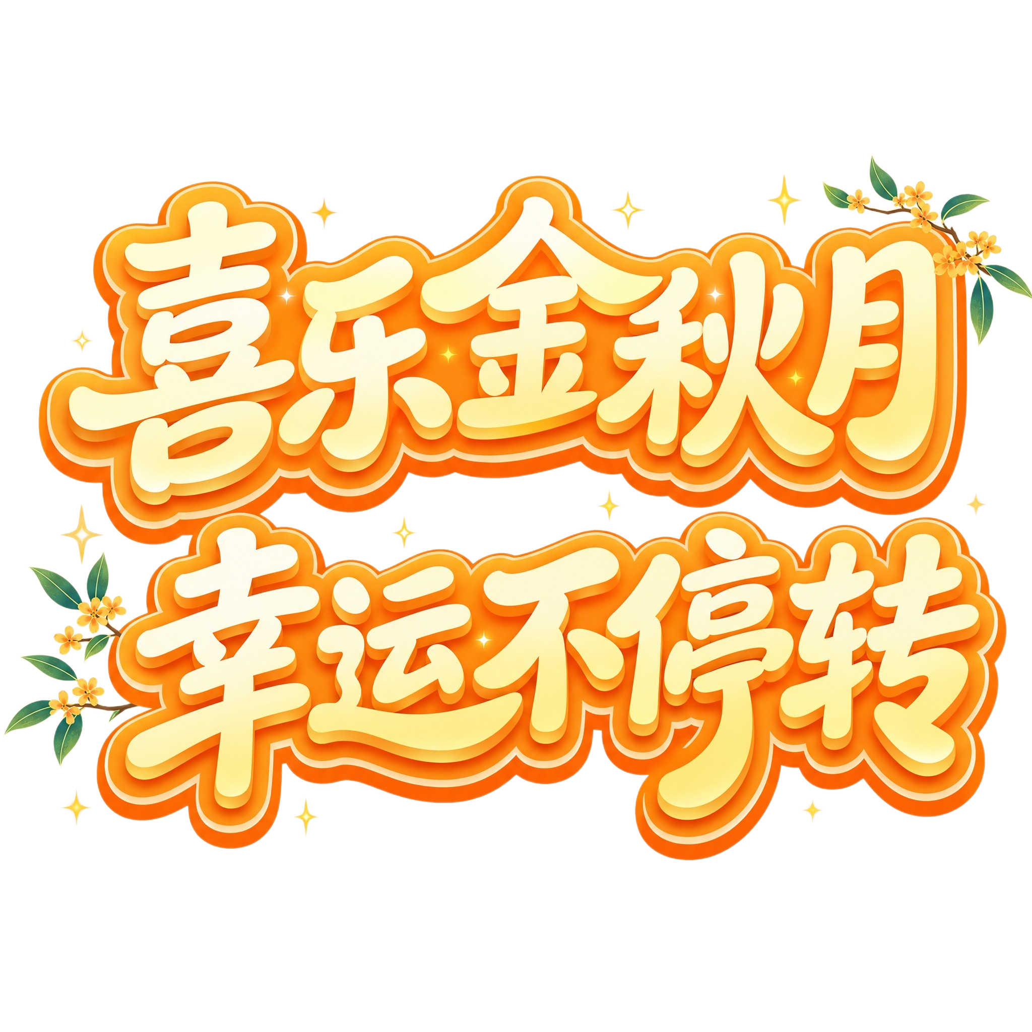 生成纯文字艺术字："喜乐金秋月"和"幸运不停转"两行，参考图中… - 图片创意预览