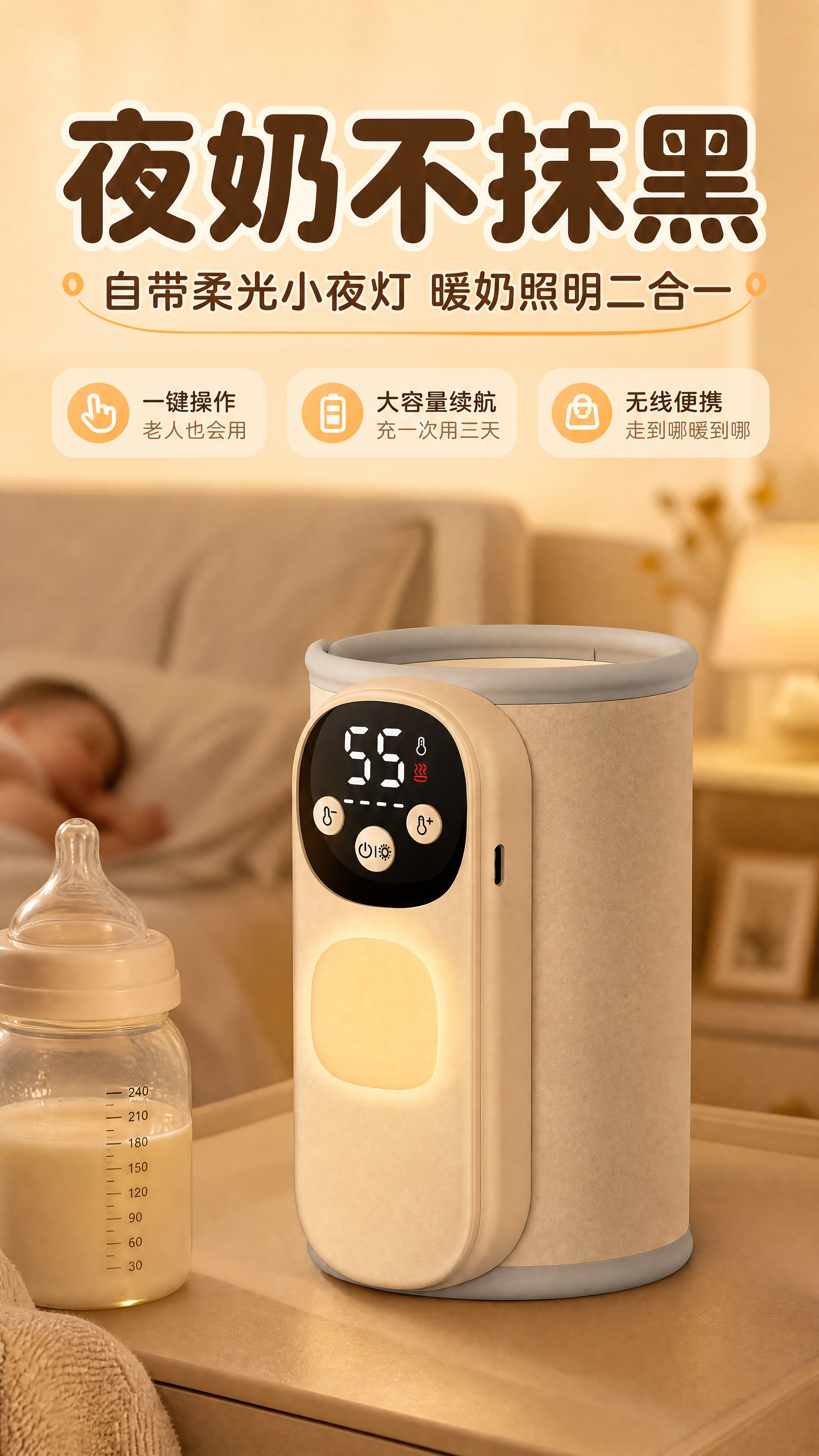 [商品] 使用【图1】米白色无线暖奶器保温套；将产品主体颜色调… - 图片创意预览