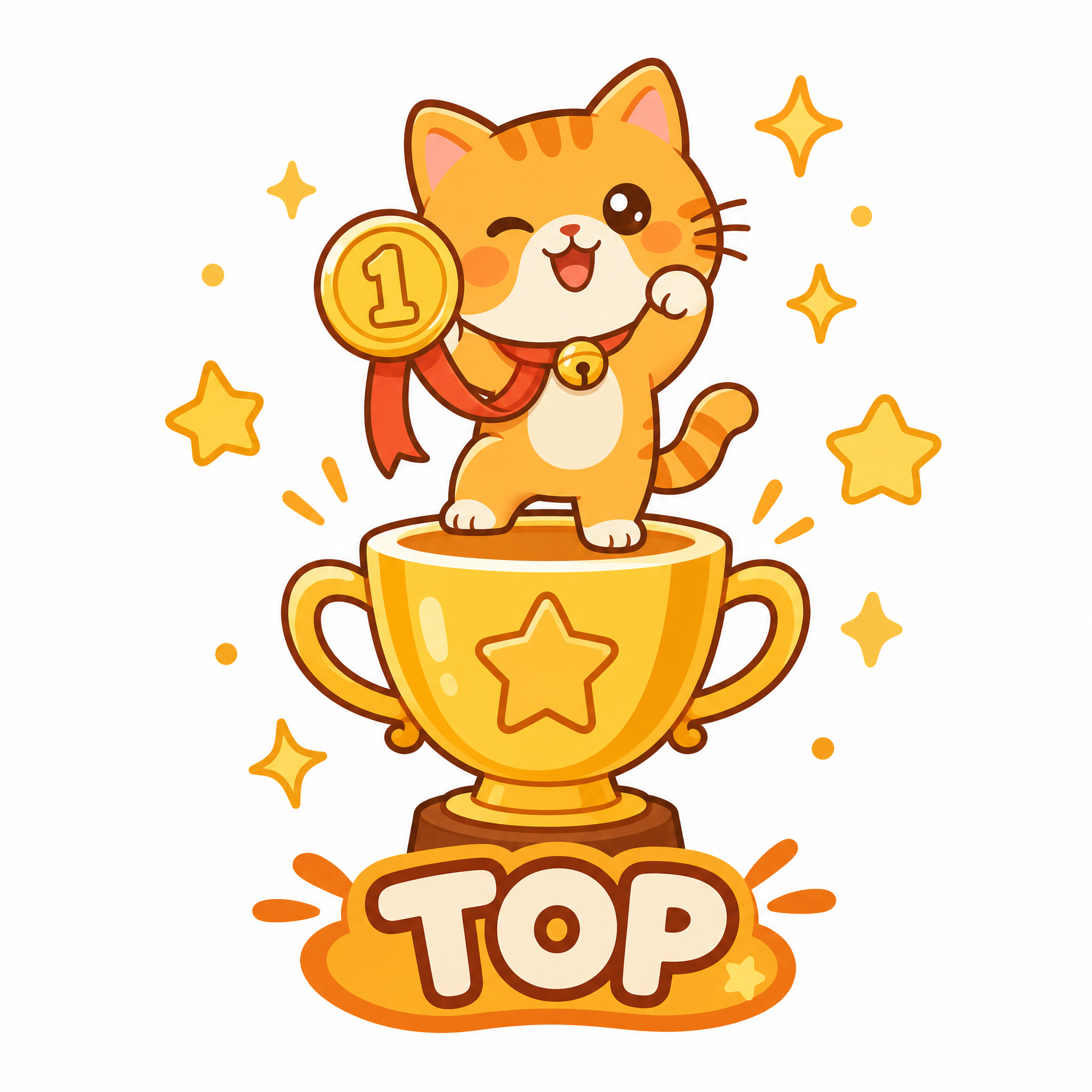 可爱卡通风格图标设计，TOP榜主题，一只可爱的橘猫站在金色冠军… - 图片创意预览