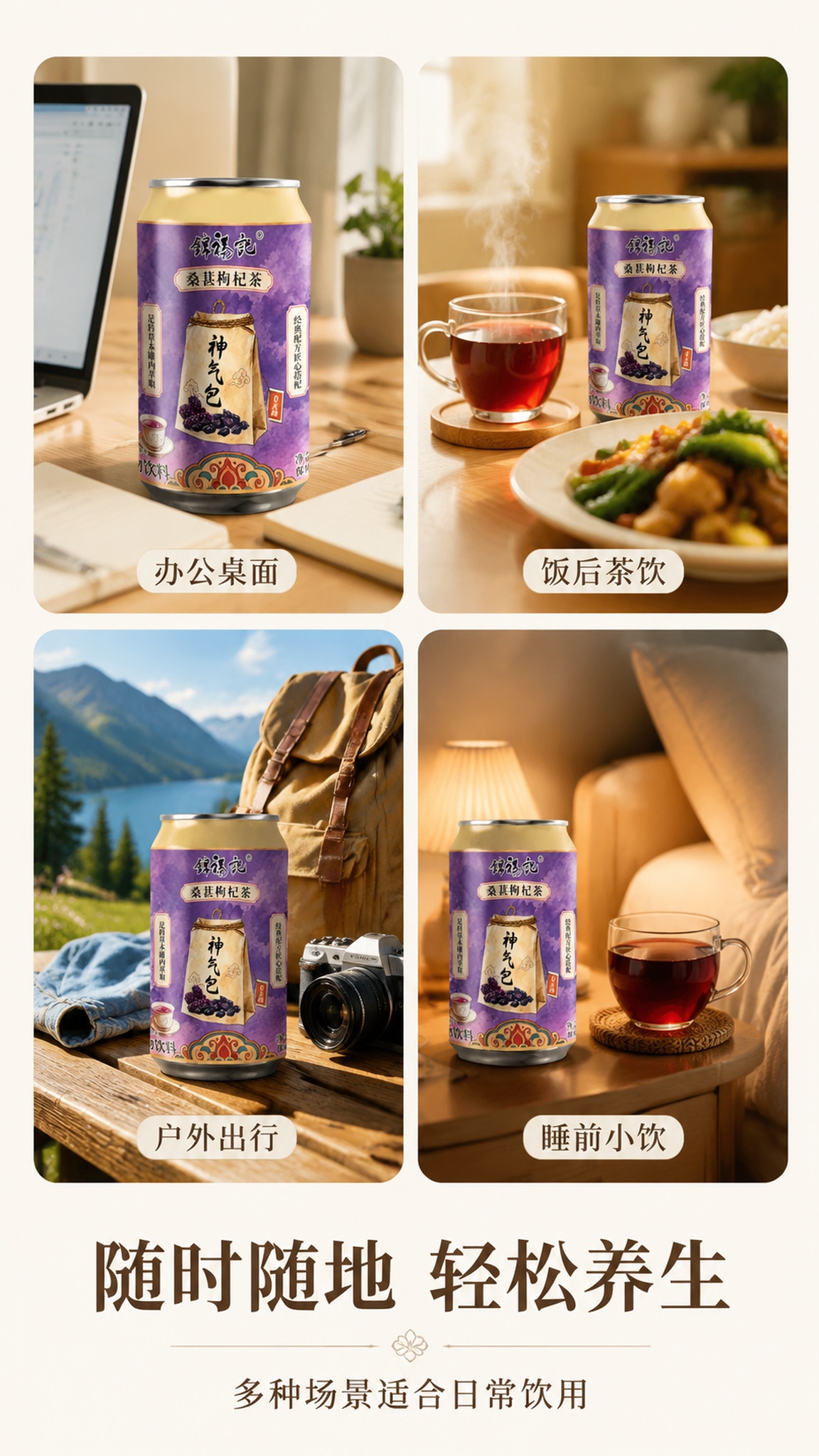 [第7屏] 场景种草屏-桑葚枸杞茶多场景饮用展示。本屏使用【图… - 图片创意预览