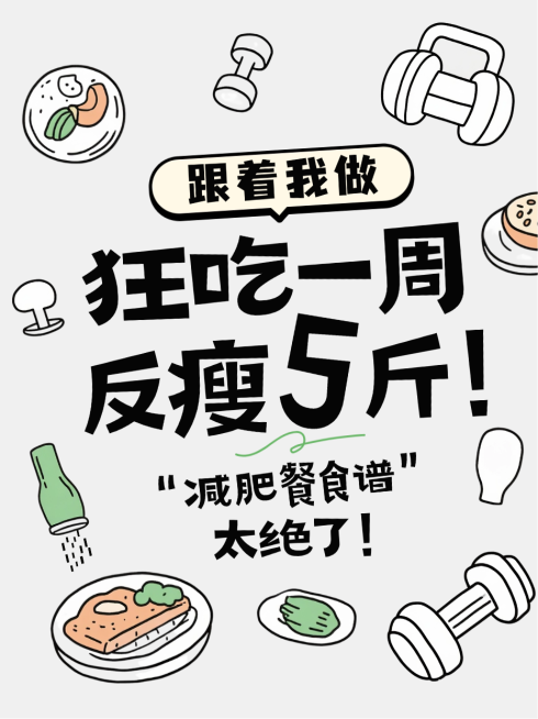 米色卡通插画减肥餐食谱分享封面小红书封面预览效果