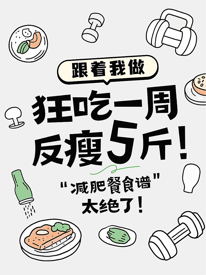 米色卡通插画减肥餐食谱分享封面小红书封面