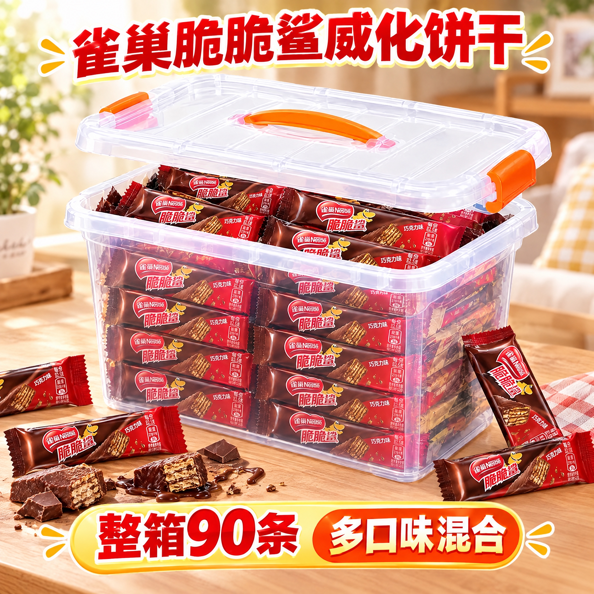 保留原图的透明收纳箱、箱内脆脆鲨、顶部和底部的文字排版不变。将… - 图片创意预览