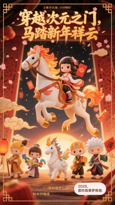 🌟【动漫新纪元 · 骏马迎春】主题长图设计思路 🌟

🎨 视觉主题
融合“动漫热血”+“马年祥瑞”+“新春暖意”
主色调：鎏金赤霞色系（朱红、暖橙、鎏金、檀褐）
风格：日系新春和风 × 国潮贺岁预览效果