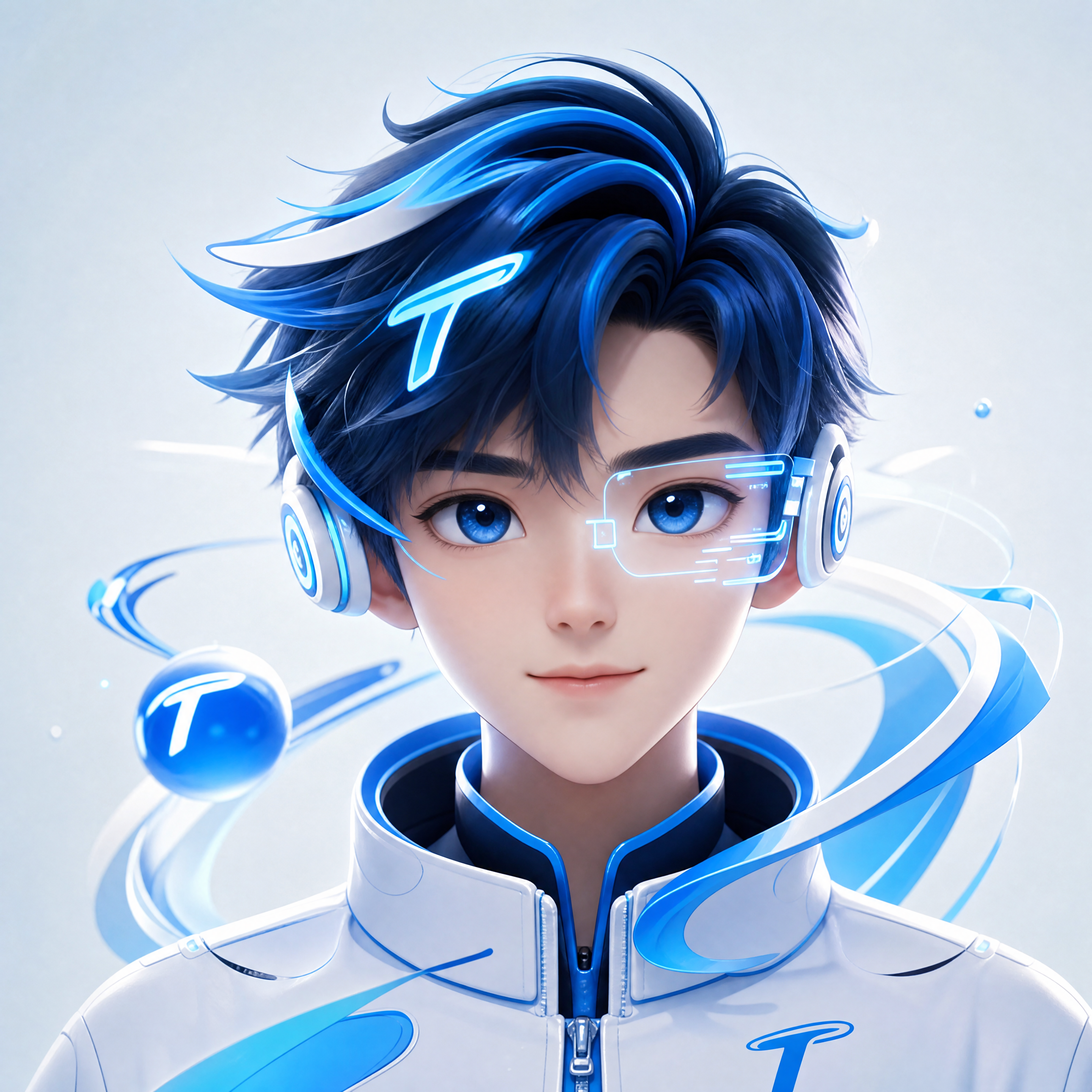 参考天灿网络logo的蓝白色调与字母T的流线设计，创作一个科技… - 图片创意预览