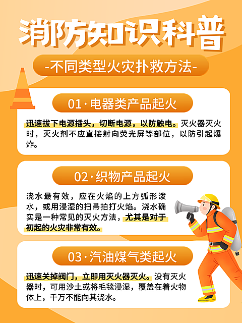 卡通插画风消防知识科普知识分享小红书配图